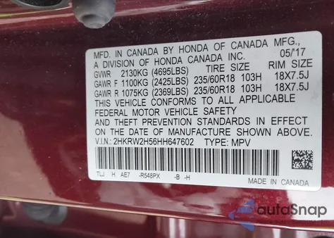 2017 Honda Cr-V Ex from USA, damaged, VIN 2HKRW2H56HH647602